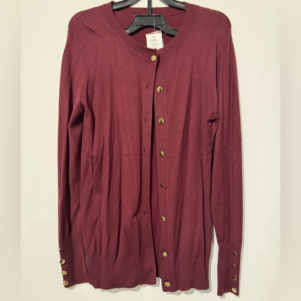 Suzy Shier Long Sleeve Crew Neck Cardigan  - Wine  X-Smal - Picture 2 of 3